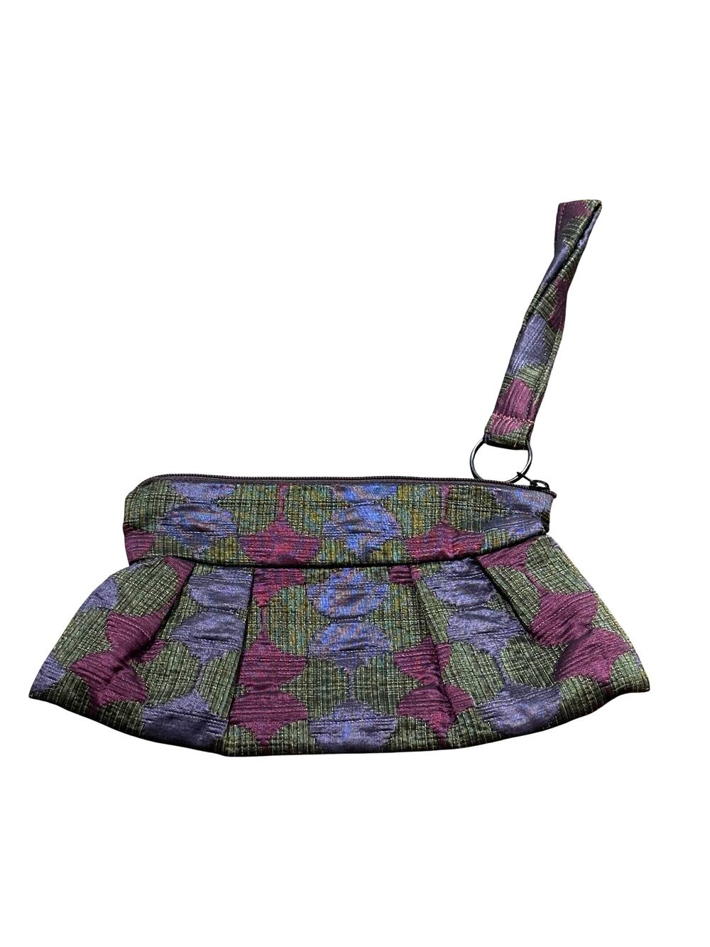 Maruca hand made in Boulder Colorado fabric wristlet clutch purse green purple